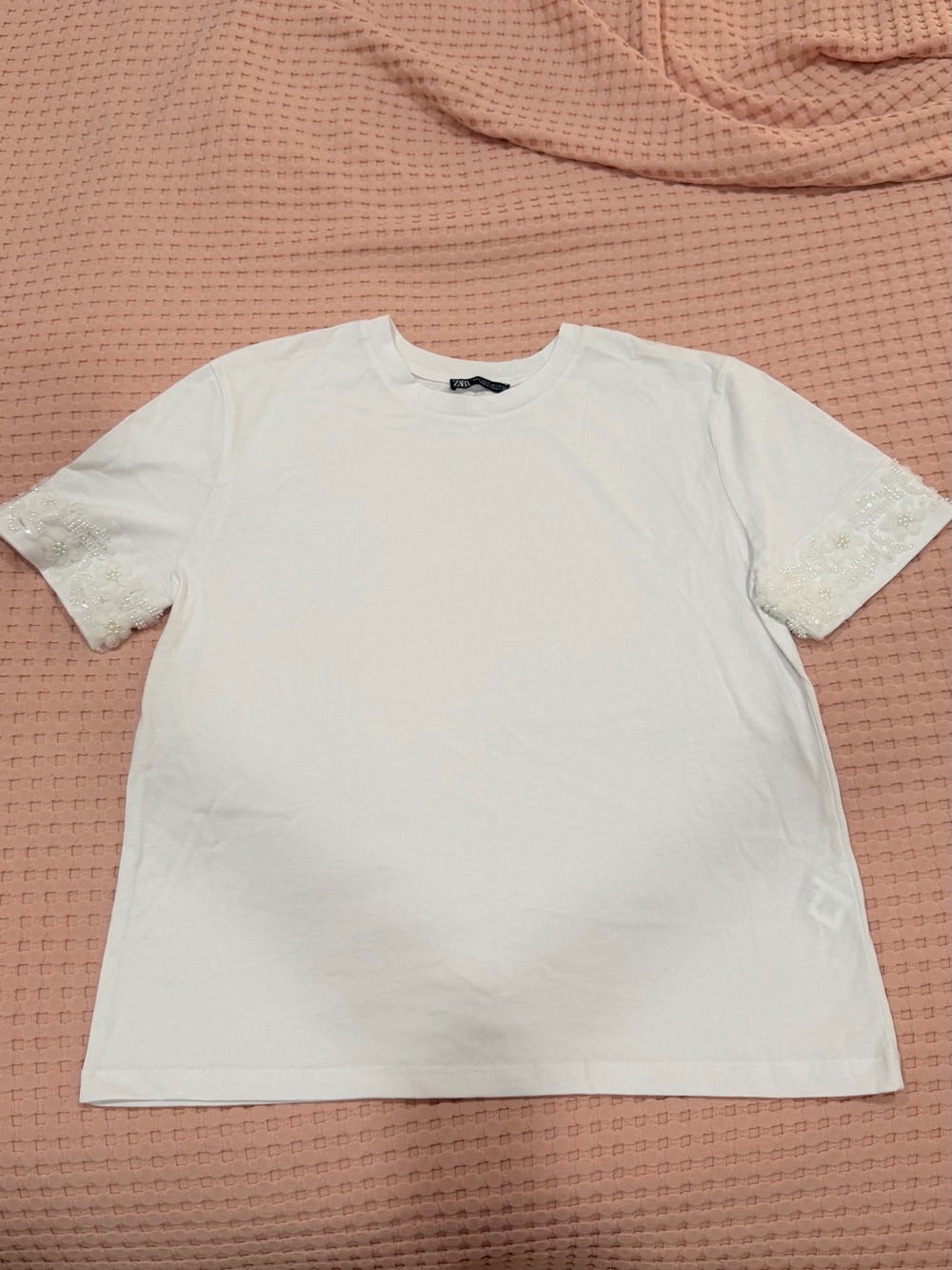 NWT Zara Lace Trim beaded t shirt